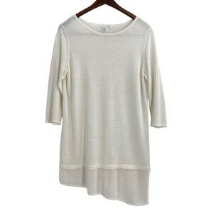 PureJill J. Jill White Linen Blend Asymmetrical Long Sleeve Top Womens Small